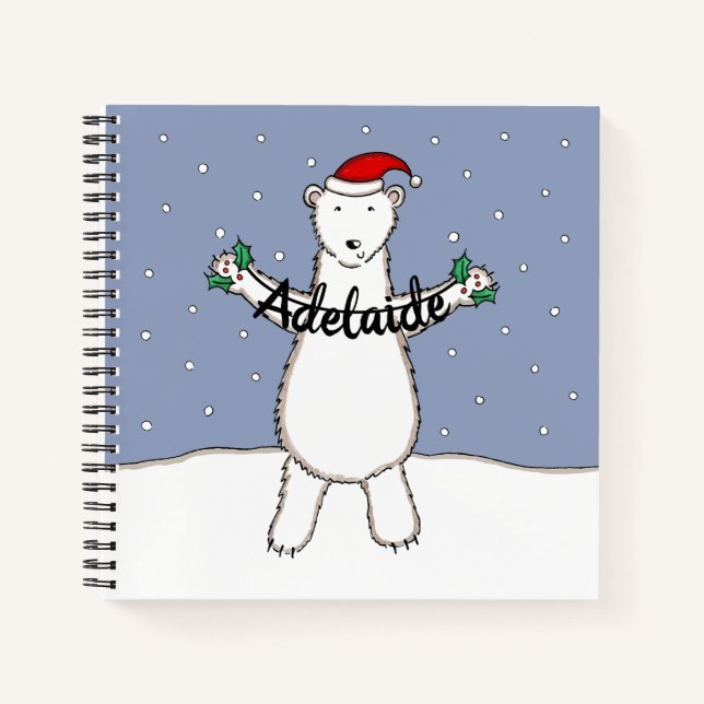 Personalized Cute Christmas Polar Bear Christmas Notebook (Front)