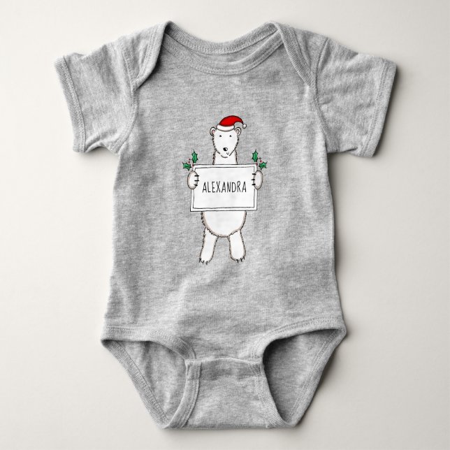 Personalized Cute Christmas Polar Bear Gift Baby Bodysuit (Front)