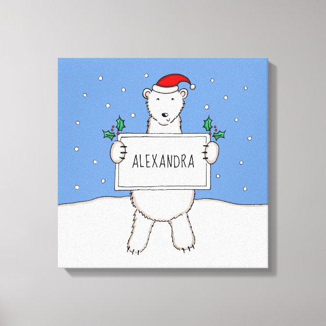 Personalized Cute Christmas Polar Bear Gift Canvas Print (Front)