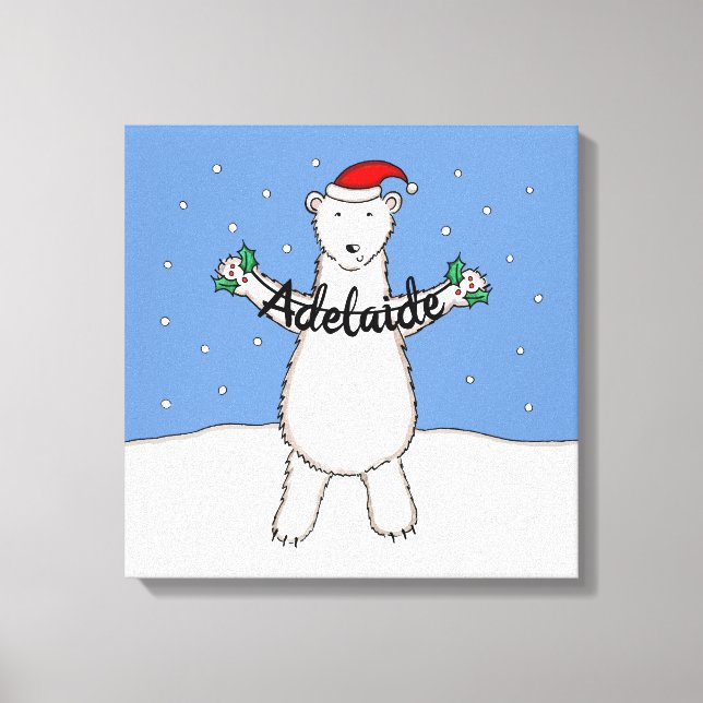 Personalized Cute Christmas Polar Bear Gift Canvas Print (Front)