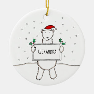 Personalized Cute Christmas Polar Bear Tree Ceramic Tree Decoration