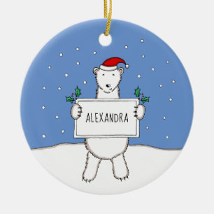 Personalized Cute Christmas Polar Bear Tree Ceramic Tree Decoration