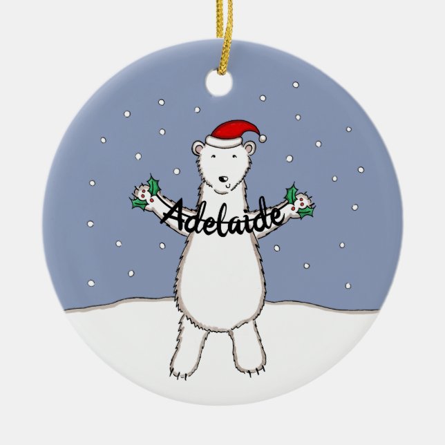 Personalized Cute Christmas Polar Bear Tree Ceramic Tree Decoration (Front)