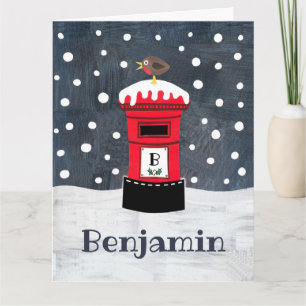 Personalized Cute Christmas Post Box & Robin Card