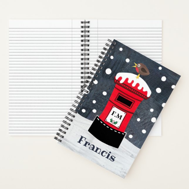Personalized Cute Christmas Post Box & Robin Noteb Notebook (Inside)