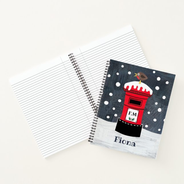 Personalized Cute Christmas Post Box & Robin Noteb Notebook (Inside)