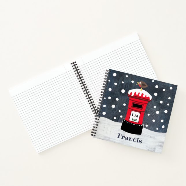 Personalized Cute Christmas Post Box & Robin Notebook (Inside)
