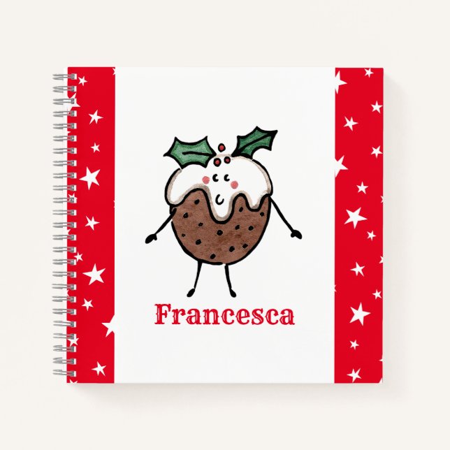 Personalized Cute Christmas Pudding Notebook (Front)