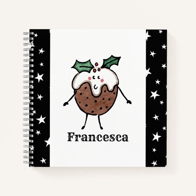 Personalized Cute Christmas Pudding Notebook (Front)