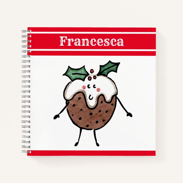 Personalized Cute Christmas Pudding Notebook (Front)