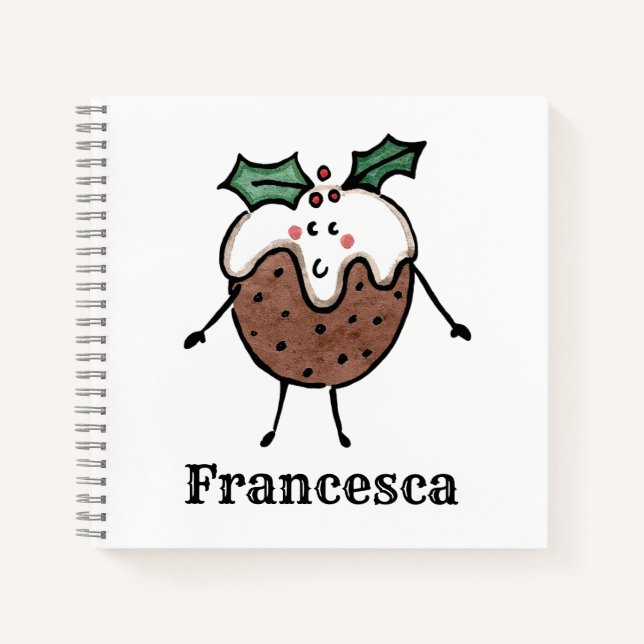 Personalized Cute Christmas Pudding Notebook (Front)