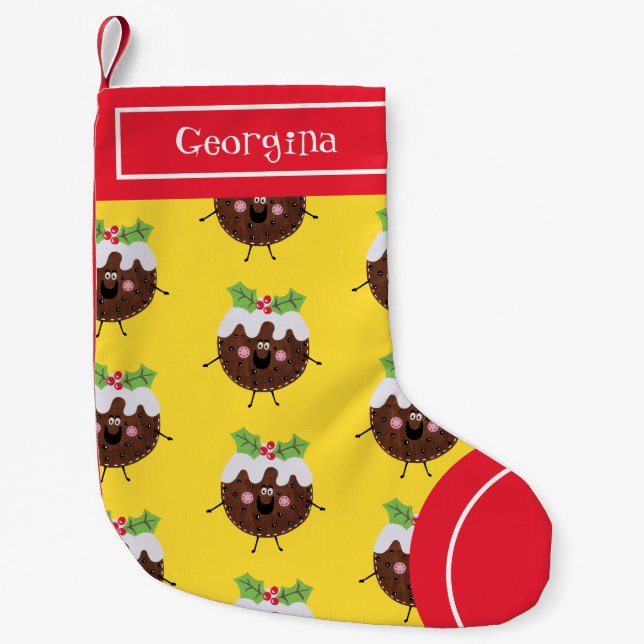Personalized Cute Christmas Pudding Small Christmas Stocking (Front)