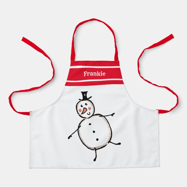 Personalized Cute Christmas Snowman Apron (Front)