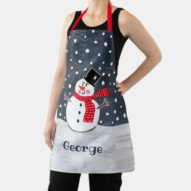 Personalized Cute Christmas Snowman Apron (Insitu)