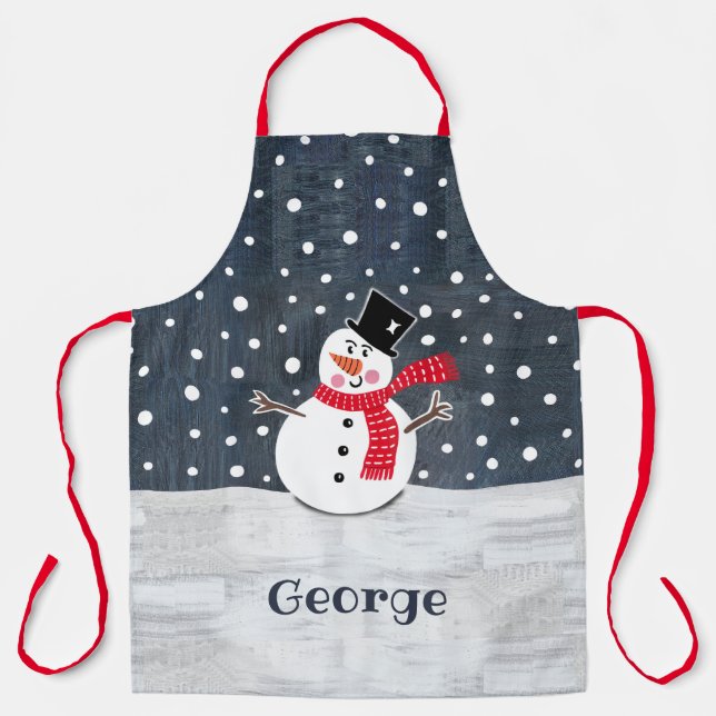 Personalized Cute Christmas Snowman Apron (Front)