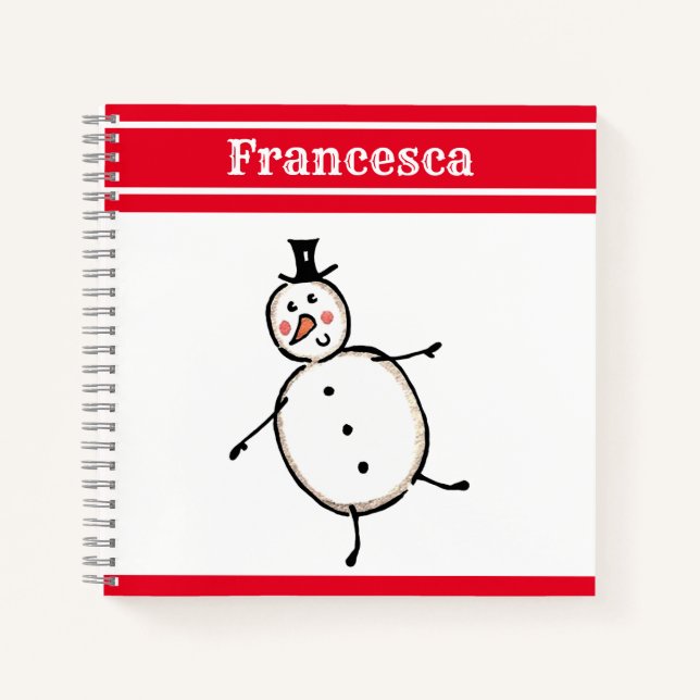 Personalized Cute Christmas Snowman Notebook (Front)