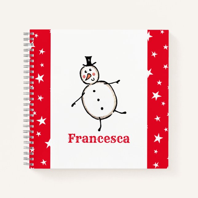 Personalized Cute Christmas Snowman Notebook (Front)