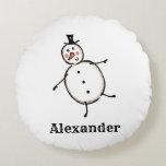 Personalized Cute Christmas Snowman Round Cushion<br><div class="desc">This personalized Christmas cushion features the snowman from the 'Christmas Crew'. A group of cute little Christmas characters that love to have fun and make mischief at Christmas.</div>