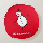 Personalized Cute Christmas Snowman Round Cushion<br><div class="desc">This personalized Christmas cushion features the snowman from the 'Christmas Crew'. A group of cute little Christmas characters that love to have fun and make mischief at Christmas.</div>