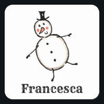 Personalized Cute Christmas Snowman Square Sticker<br><div class="desc">This personalized Christmas sticker set features the Christmas Crew's Snowman Character.</div>