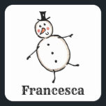 Personalized Cute Christmas Snowman Square Sticker<br><div class="desc">This personalized Christmas sticker set features the Christmas Crew's Snowman Character.</div>