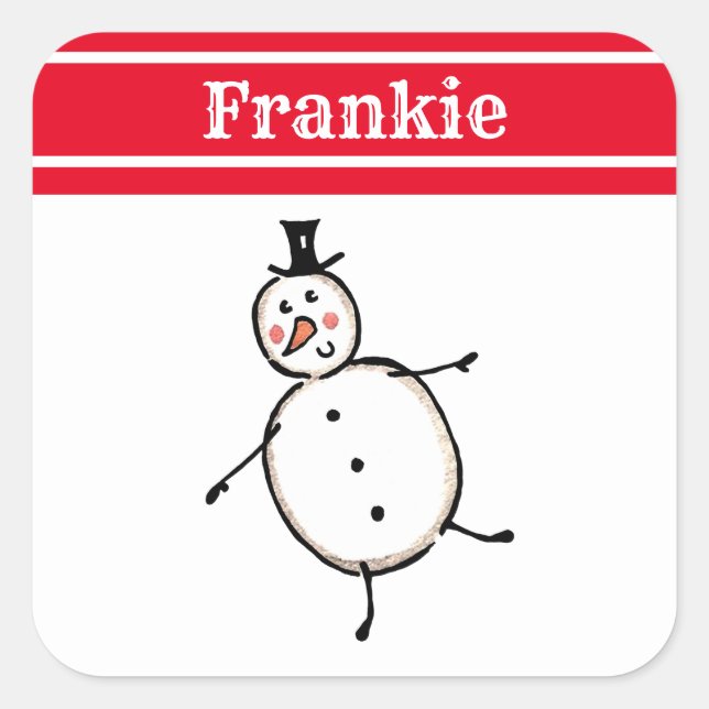 Personalized Cute Christmas Snowman Square Sticker (Front)