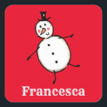 Personalized Cute Christmas Snowman Square Sticker<br><div class="desc">This personalized Christmas sticker set features the Christmas Crew's Snowman Character.</div>