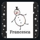 Personalized Cute Christmas Snowman Square Sticker<br><div class="desc">This personalized Christmas sticker set features the Christmas Crew's Snowman Character.</div>