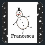 Personalized Cute Christmas Snowman Square Sticker<br><div class="desc">This personalized Christmas sticker set features the Christmas Crew's Snowman Character.</div>