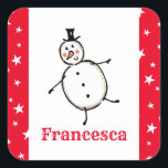 Personalized Cute Christmas Snowman Square Sticker<br><div class="desc">This personalized Christmas sticker set features the Christmas Crew's Snowman Character.</div>