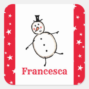 Personalized Cute Christmas Snowman Square Sticker