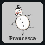 Personalized Cute Christmas Snowman Square Sticker<br><div class="desc">This personalized Christmas sticker set features the Christmas Crew's Snowman Character.</div>