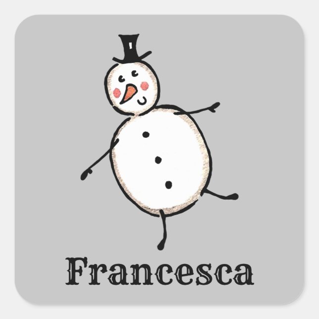Personalized Cute Christmas Snowman Square Sticker (Front)