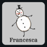 Personalized Cute Christmas Snowman Square Sticker<br><div class="desc">This personalized Christmas sticker set features the Christmas Crew's Snowman Character.</div>