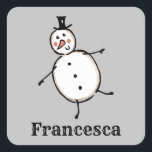 Personalized Cute Christmas Snowman Square Sticker<br><div class="desc">This personalized Christmas sticker set features the Christmas Crew's Snowman Character.</div>