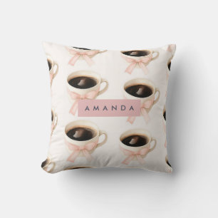 Personalized Cute Coffee Cup Coquette Pattern Cushion