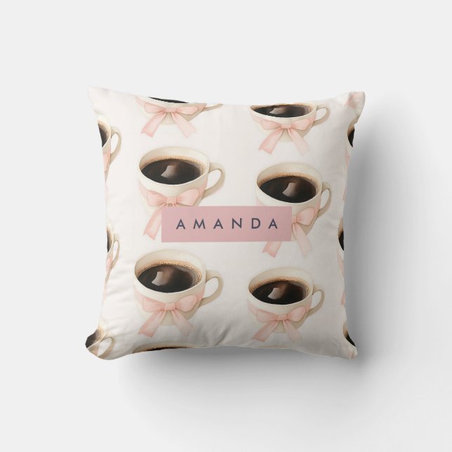 Personalized Cute Coffee Cup Coquette Pattern Cushion (Front)