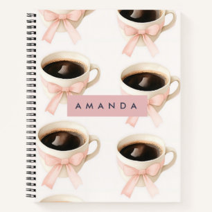 Personalized Cute Coffee Cup Coquette Pattern Notebook