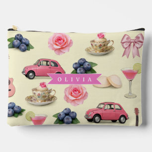 Personalized Cute Coquette Pink Cocktail Ribbon Accessory Pouch