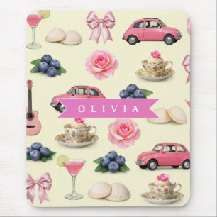 Personalized Cute Coquette Pink Cocktail Ribbon Mouse Pad