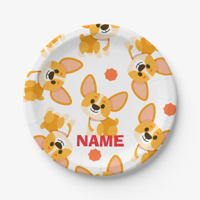 Personalized Cute Corgi Birthday Paper Plate (Front)