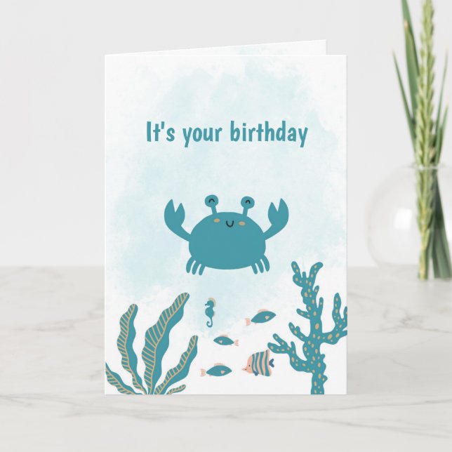 Personalized Cute Crab Birthday Card (Front)