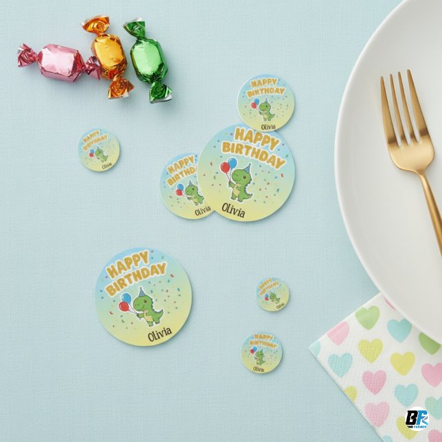 Personalized Cute Dinosaur Happy Birthday Custom N Confetti (Creator Uploaded)