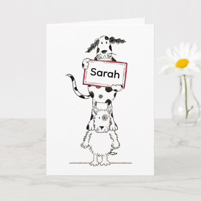 Personalized Cute Dog Acrobats Birthday Card (Small Plant)