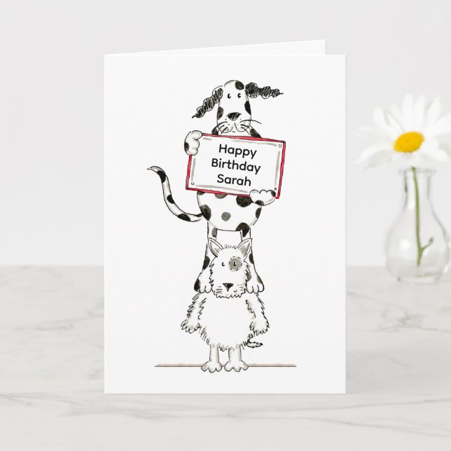 Personalized Cute Dog Acrobats Birthday Card (Small Plant)