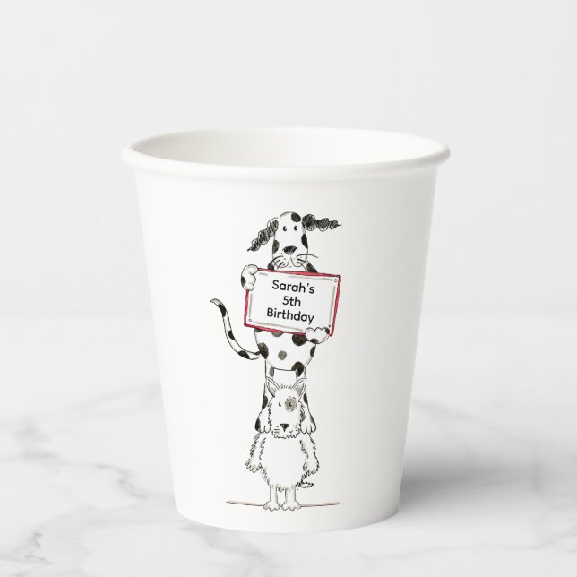 Personalized Cute Dog Acrobats Birthday Paper Cups (Front)