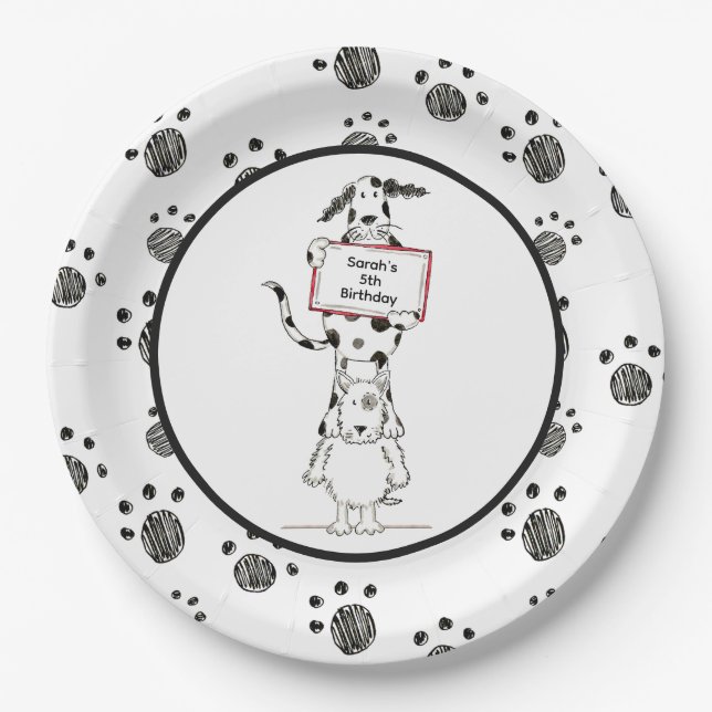 Personalized Cute Dog Acrobats Birthday Paper Plate (Front)