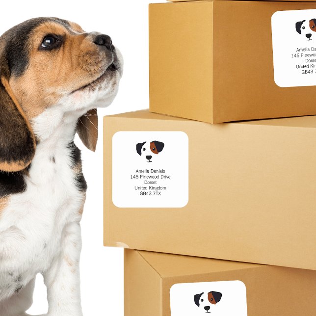 Personalized Cute Dog Return Address Square Sticker (Creator Uploaded)