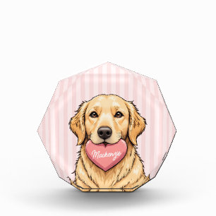 Personalized Cute Dog with Pink Heart Photo Block