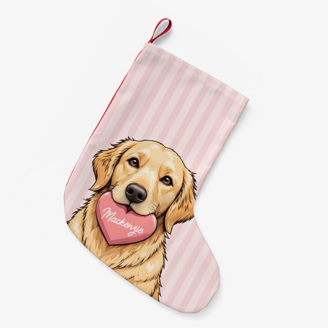 Personalized Cute Dog with Pink Heart Small Christmas Stocking (Front (Hanging))
